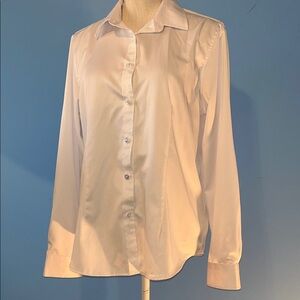 Siliteelon Women’s White Long-Sleeve Button-Down Blouse, Size L